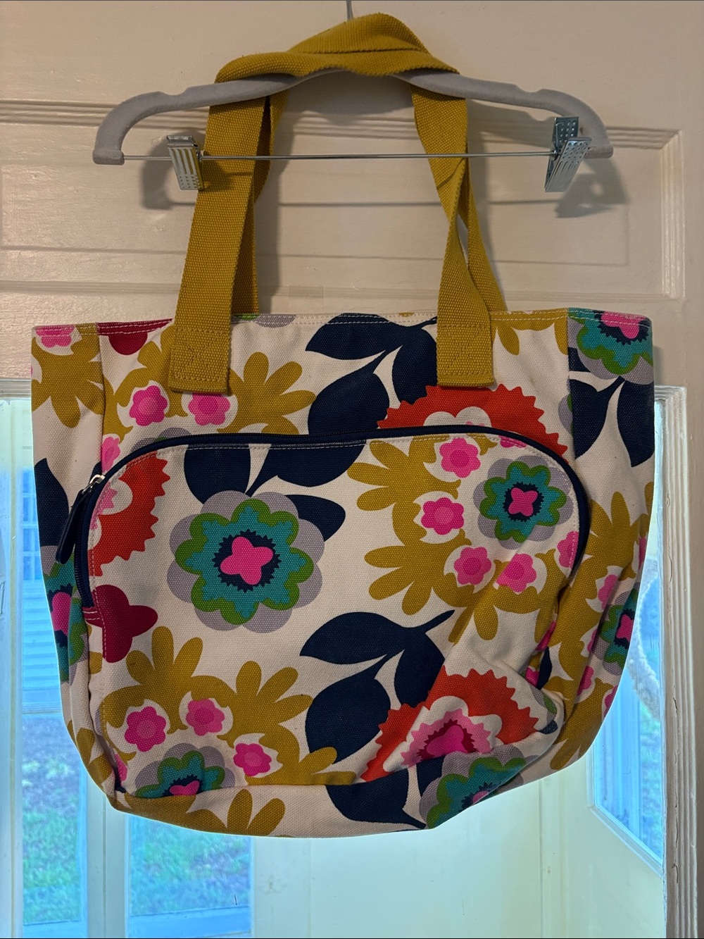 French Bull Floral Canvas Tote Bag with Mustard Handles - Picture 2 of 6